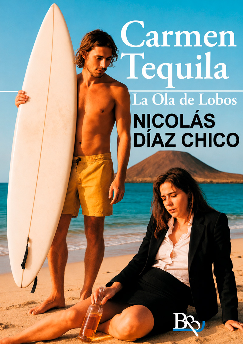 Portada del libro Carmen Tequila: La Ola de Lobos, novela de Nicolás Díaz Chico ambientada en Fuerteventura.