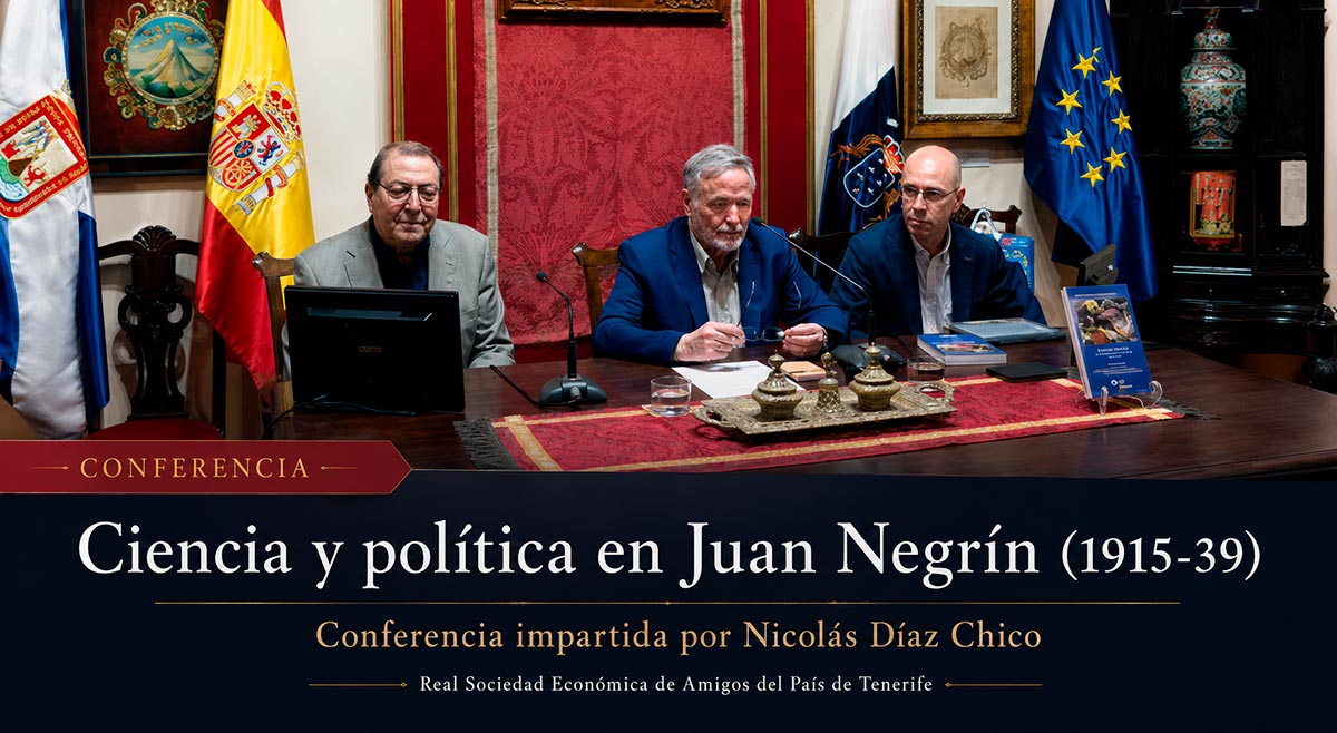 Nicolás Díaz Chico durante la conferencia «Ciencia y política en Juan Negrín (1915-39)» celebrada en Tenerife.