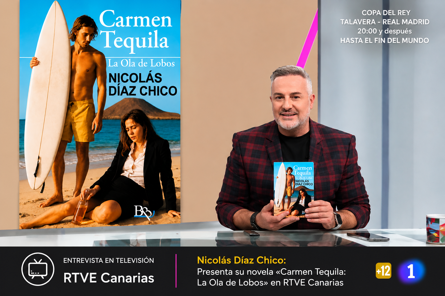 Nicolás Díaz Chico durante la entrevista en el programa Cerca de ti de RTVE presentando la novela Carmen Tequila: La Ola de Lobos